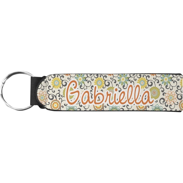 Custom Swirls & Floral Neoprene Keychain Fob (Personalized)