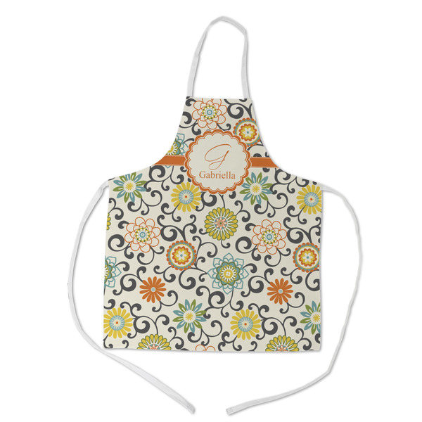 Custom Swirls & Floral Kid's Apron w/ Name and Initial
