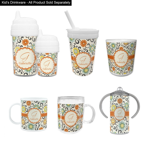 Swirls & Floral Kid's Drinkware - Customized & Personalized