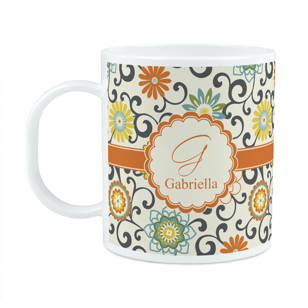 Custom Swirls & Floral Plastic Kids Mug (Personalized)