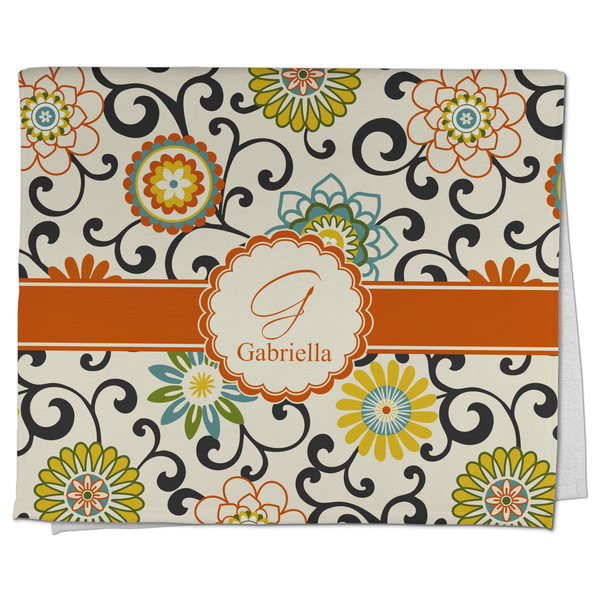 Custom Swirls & Floral Kitchen Towel - Poly Cotton w/ Name and Initial
