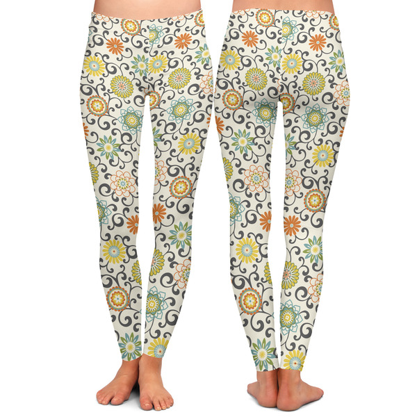 Swirls & Floral Ladies Leggings - Front and Back