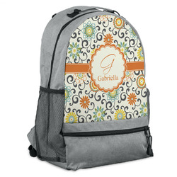 Swirls & Floral Backpack - Grey (Personalized)