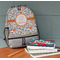 Swirls & Floral Large Backpack - Gray - On Desk
