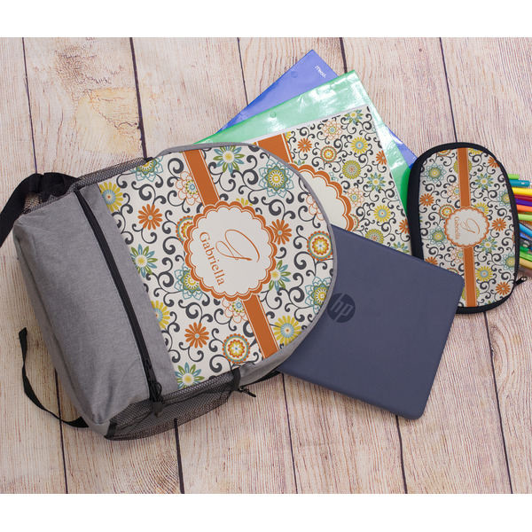 Swirls & Floral Large Backpack - Gray - With Stuff