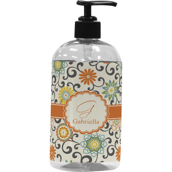 Custom Swirls & Floral Plastic Soap / Lotion Dispenser (Personalized)