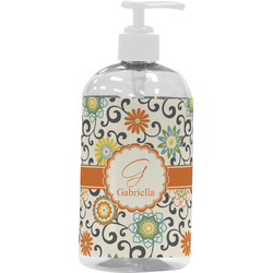Swirls & Floral Plastic Soap / Lotion Dispenser (16 oz - Large - White) (Personalized)