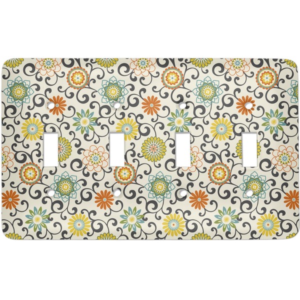 Custom Swirls & Floral Light Switch Cover (4 Toggle Plate)
