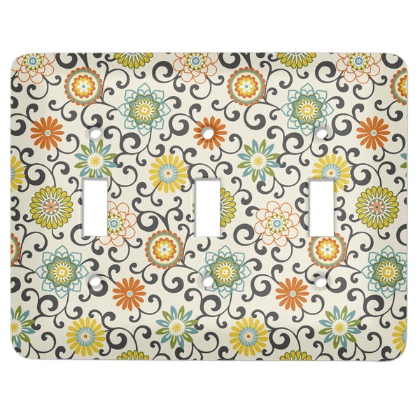 Custom Swirls & Floral Light Switch Cover (3 Toggle Plate)