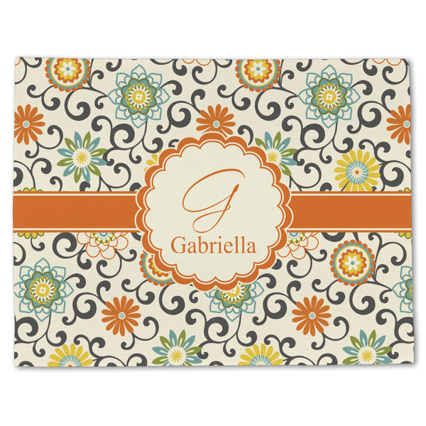 Custom Swirls & Floral Single-Sided Linen Placemat - Single w/ Name and Initial