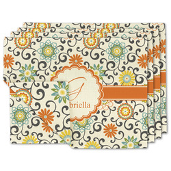 Swirls & Floral Linen Placemat w/ Name and Initial