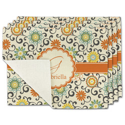 Swirls & Floral Single-Sided Linen Placemat - Set of 4 w/ Name and Initial
