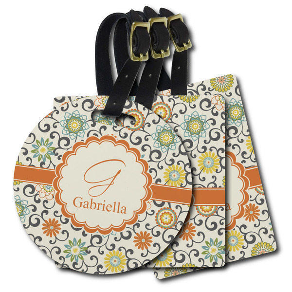 Custom Swirls & Floral Plastic Luggage Tag (Personalized)