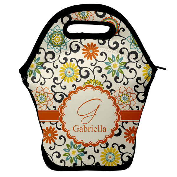 Custom Swirls & Floral Lunch Bag w/ Name and Initial