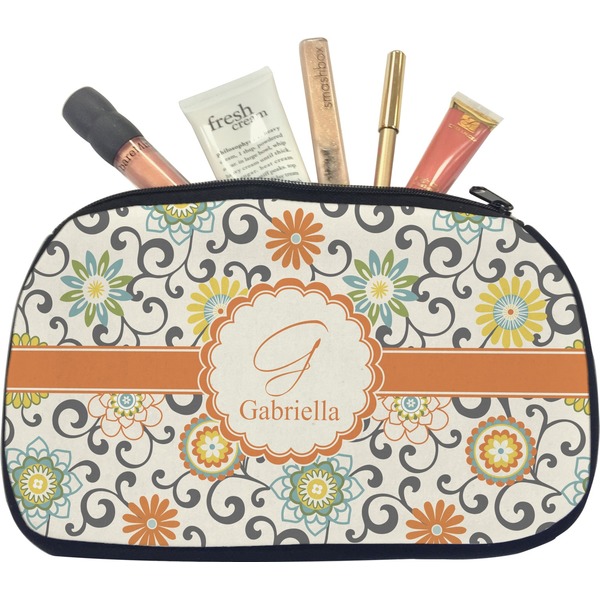 Custom Swirls & Floral Makeup / Cosmetic Bag - Medium (Personalized)