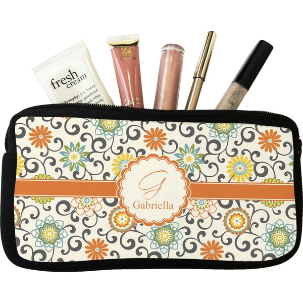 Custom Swirls & Floral Makeup / Cosmetic Bag - Small (Personalized)