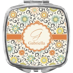 Swirls & Floral Compact Makeup Mirror (Personalized)