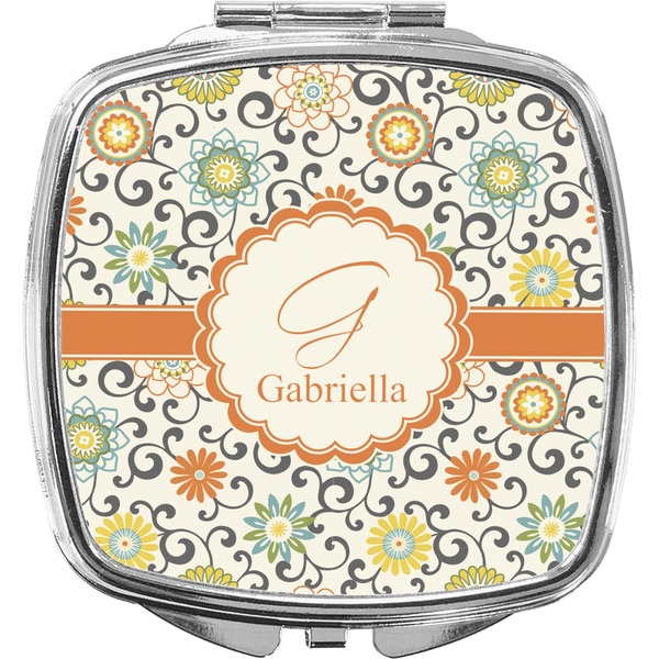 Custom Swirls & Floral Compact Makeup Mirror (Personalized)