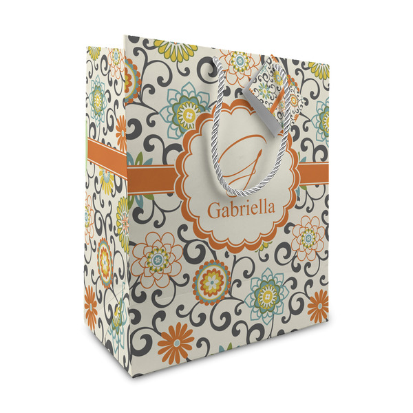 Custom Swirls & Floral Medium Gift Bag (Personalized)