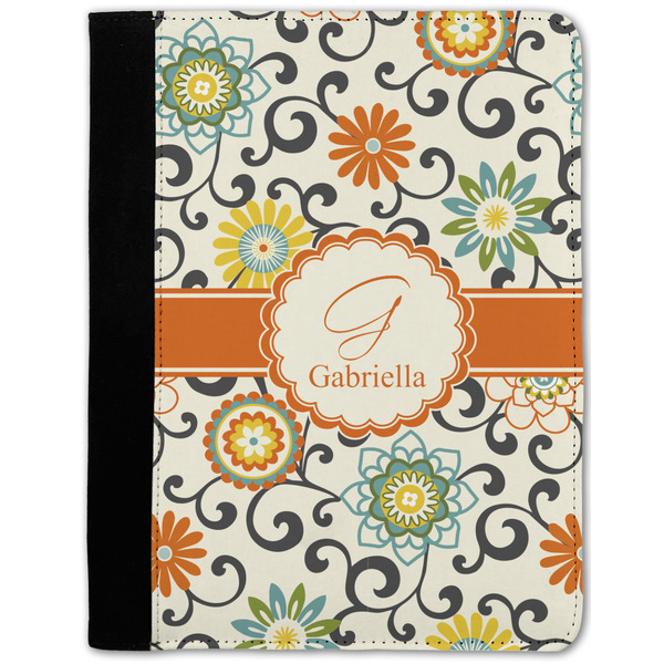 Custom Swirls & Floral Notebook Padfolio - Medium w/ Name and Initial
