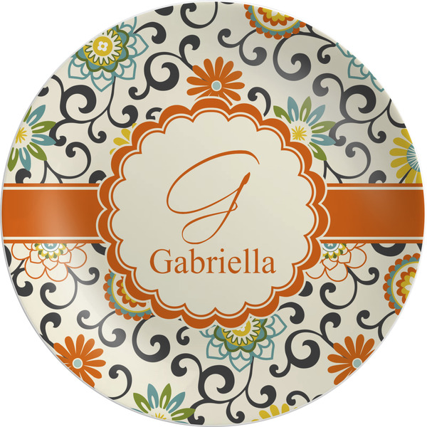 Custom Swirls & Floral Melamine Plate (Personalized)