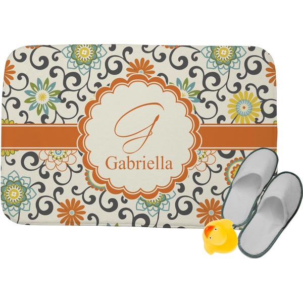 Custom Swirls & Floral Memory Foam Bath Mat - 24"x17" (Personalized)