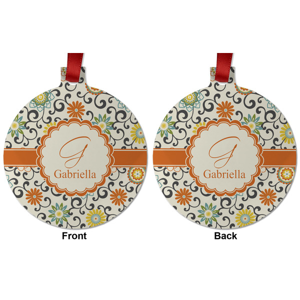 Swirls & Floral Metal Ball Ornament - Front and Back