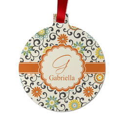 Swirls & Floral Metal Ball Ornament - Double Sided w/ Name and Initial