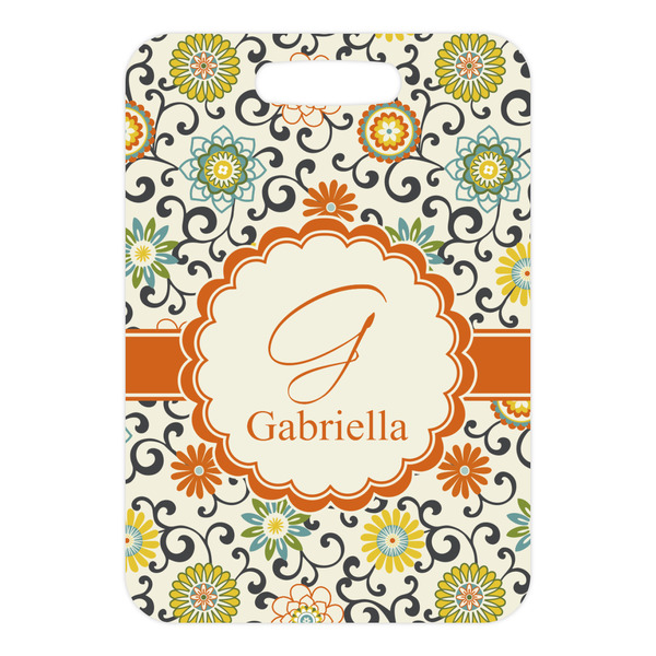 Swirls & Floral Metal Luggage Tag - Front Without Strap