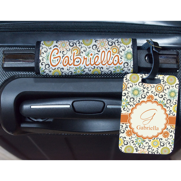 Swirls & Floral Metal Luggage Tag & Handle Wrap - In Context