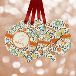Swirls & Floral Metal Ornaments - Double Sided w/ Name and Initial