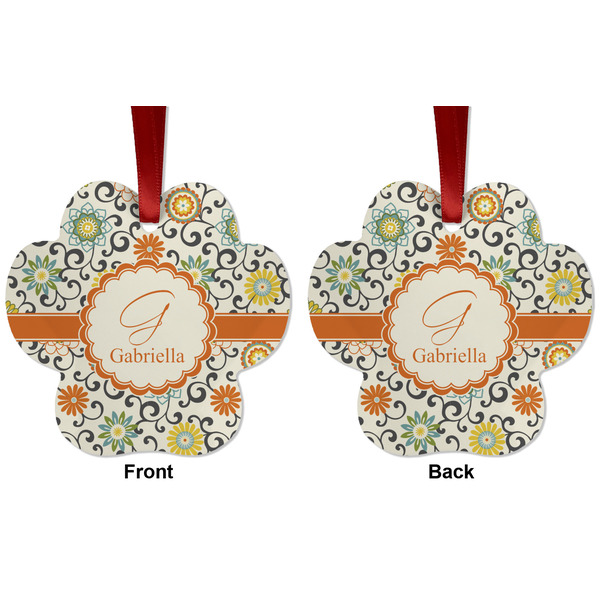 Swirls & Floral Metal Paw Ornament - Front and Back