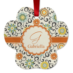 Swirls & Floral Metal Paw Ornament - Double Sided w/ Name and Initial