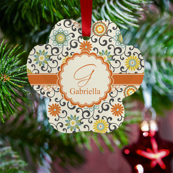 Swirls & Floral Metal Paw Ornament - Lifestyle