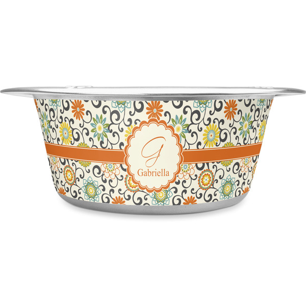 Custom Swirls & Floral Stainless Steel Dog Bowl - Medium (Personalized)
