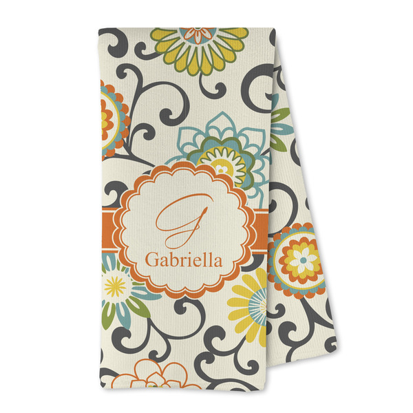 Custom Swirls & Floral Kitchen Towel - Microfiber (Personalized)