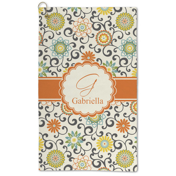 Custom Swirls & Floral Microfiber Golf Towel - Large (Personalized)
