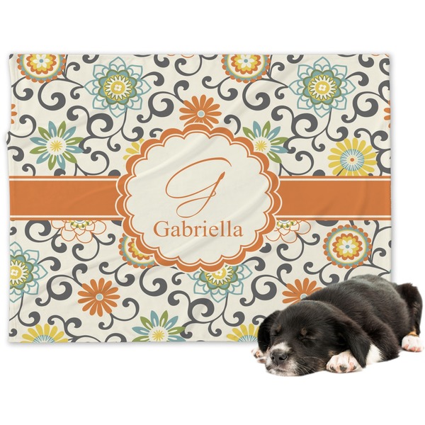 Custom Swirls & Floral Dog Blanket - Large (Personalized)