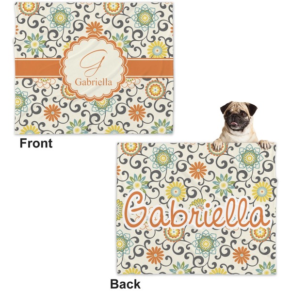 Swirls & Floral Microfleece Dog Blanket - Large- Front & Back