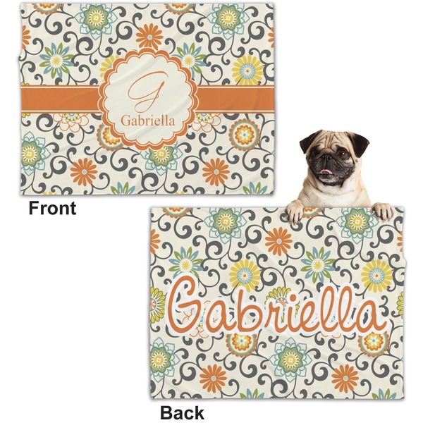 Swirls & Floral Microfleece Dog Blanket - Regular - Front & Back