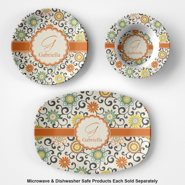 Swirls & Floral Microwave & Dishwasher Safe CP Plastic Dishware - Group