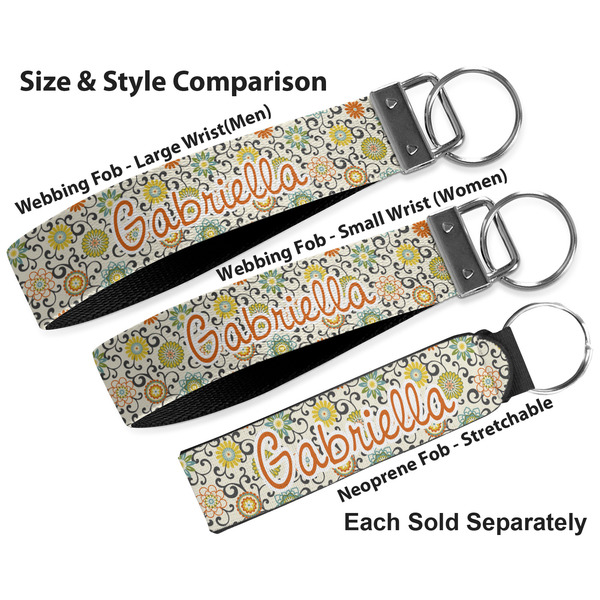 Swirls & Floral Multiple Key Ring comparison sizes