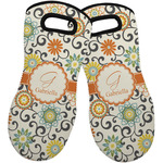 Swirls & Floral Neoprene Oven Mitts - Set of 2 w/ Name and Initial