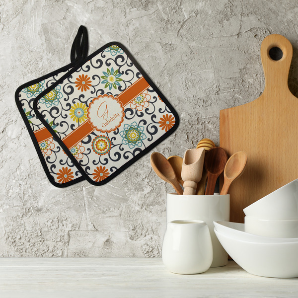 Swirls & Floral Neoprene Pot Holder - Set of 2  LIFESTYLE