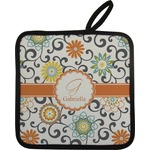 Swirls & Floral Pot Holder w/ Name and Initial