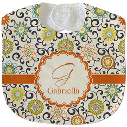Swirls & Floral Velour Baby Bib w/ Name and Initial