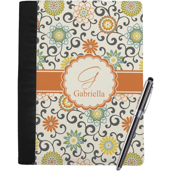 Custom Swirls & Floral Notebook Padfolio - Large w/ Name and Initial