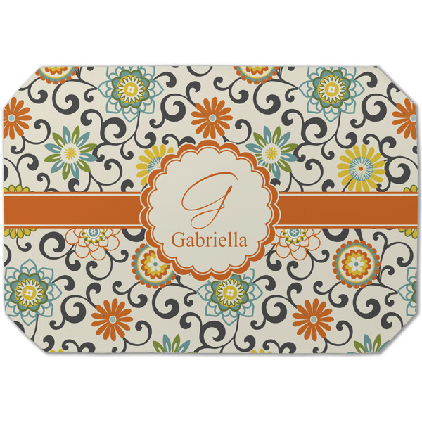 Custom Swirls & Floral Dining Table Mat - Octagon (Single-Sided) w/ Name and Initial