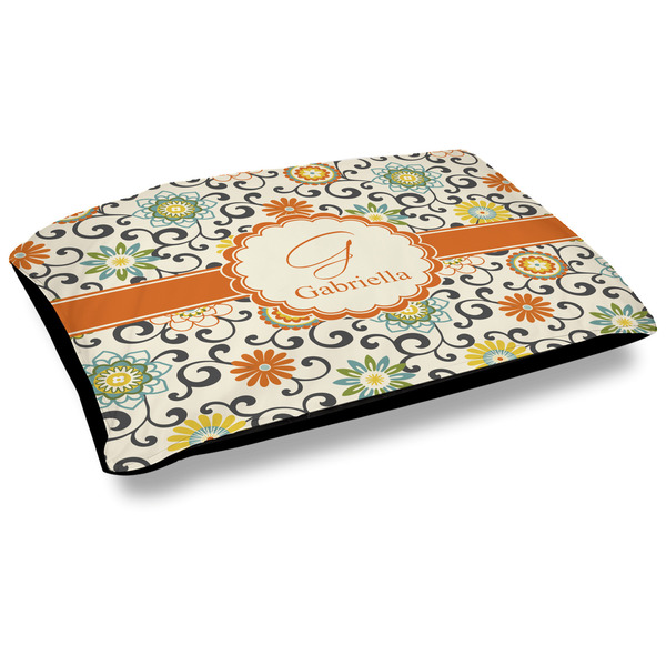 Custom Swirls & Floral Outdoor Dog Bed - Large (Personalized)