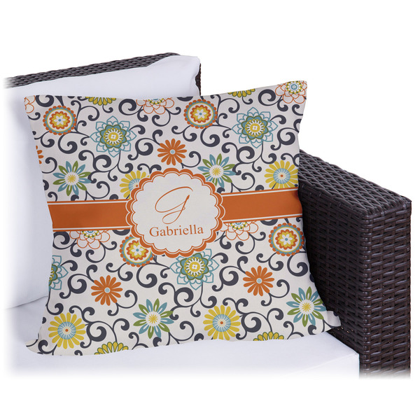Custom Swirls & Floral Outdoor Pillow - 16" (Personalized)